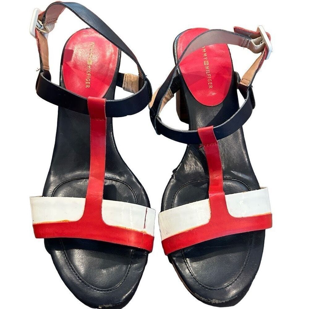 Tommy Hilfiger red, white and blue heels - size 8